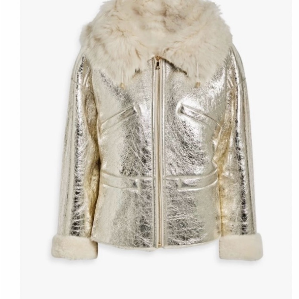 Yves Salomon Metallic Silver Bomber Jacket